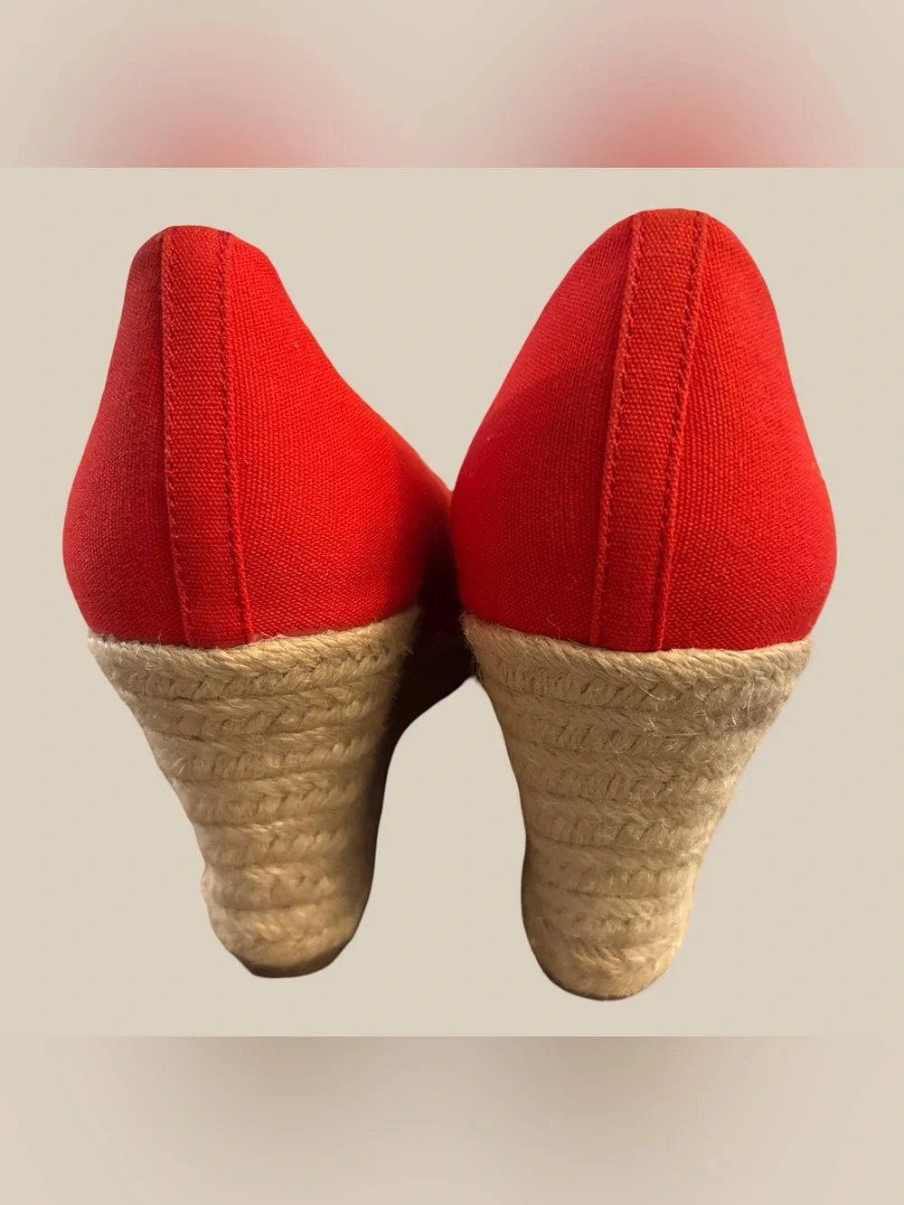 J. Crew Seville Red Canvas Espadrille Wedge Heels Closed Round Toe Flame SZ 9